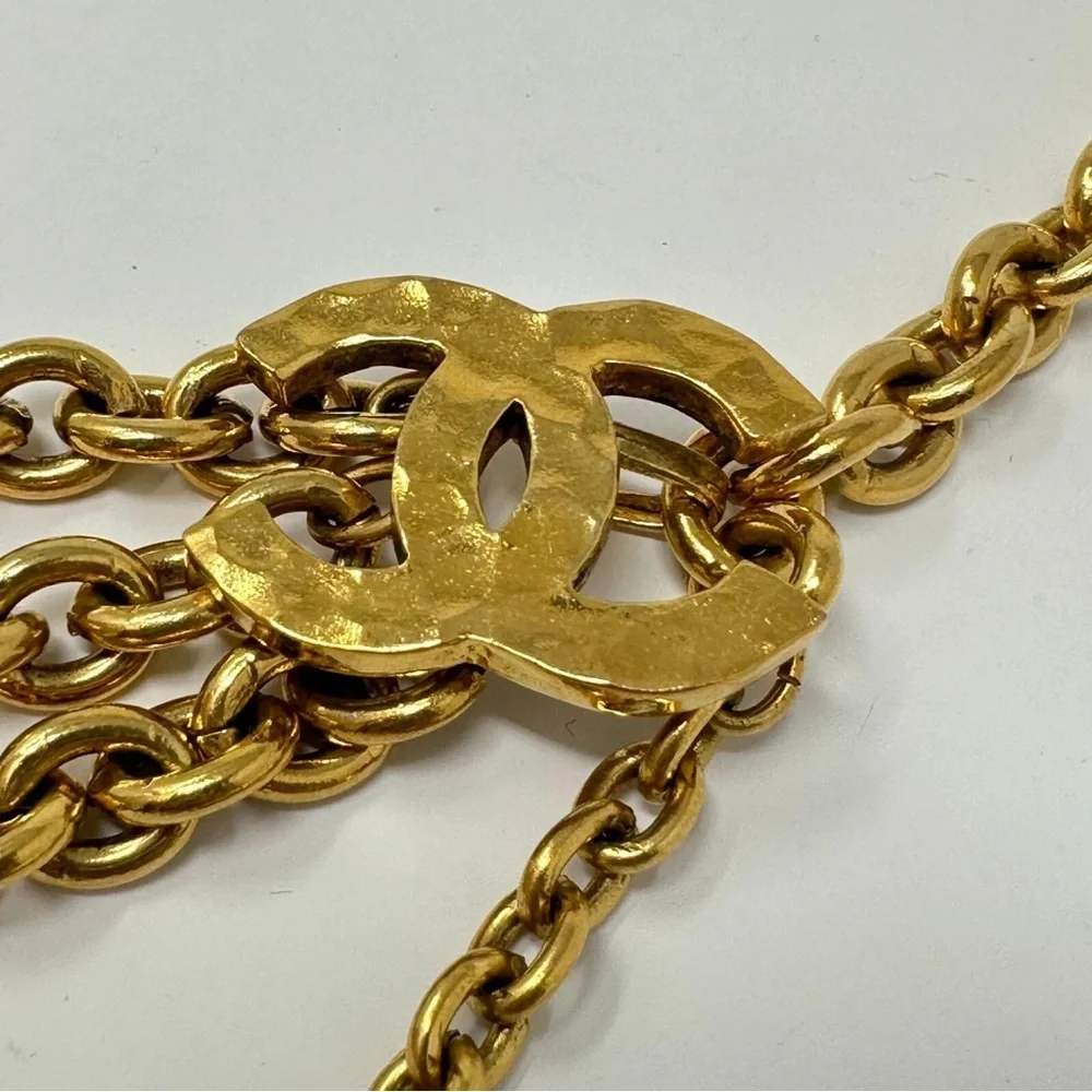 Authentic CHANEL gold plated CC triple chain hanging belt vintage 80cm